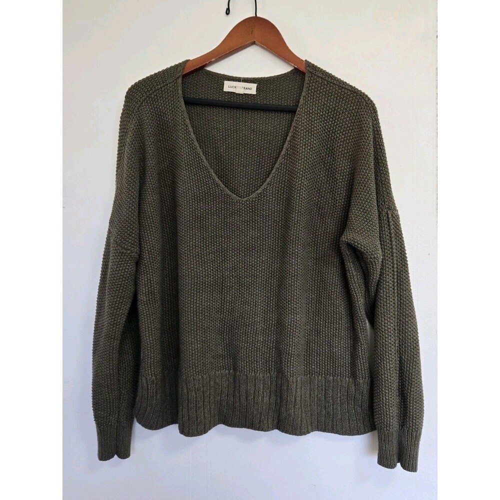Lucky Brand Sweater Womens M V-Neck Pullover Spring Weight Boho Knit Lagenlook